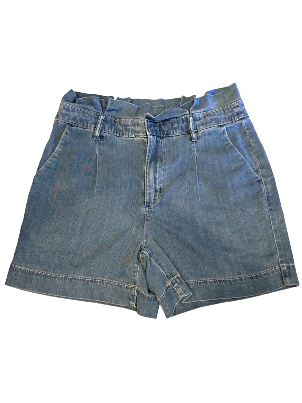 WHBM Women's Size 6 High-Rise Pleated Medium Wash Denim Shorts 5 Inseam